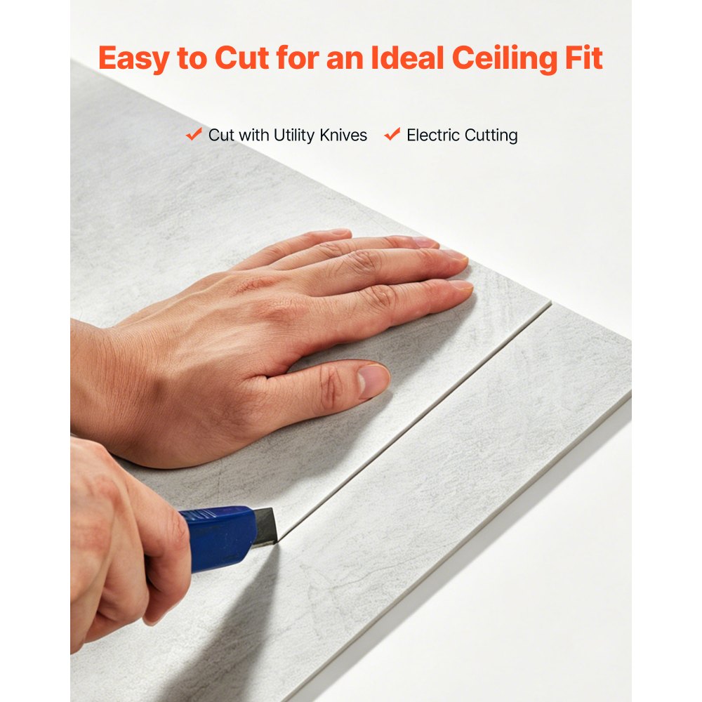 VEVOR 24 x 24 in PVC Ceiling Tiles 12-Pack Drop Ceiling Panels White Marble, PVC Foam Board, Grid Fit, Water-Resistant, Flexible Cut, Easy to Clean, Modern Decorative Finish for Home, Office Areas