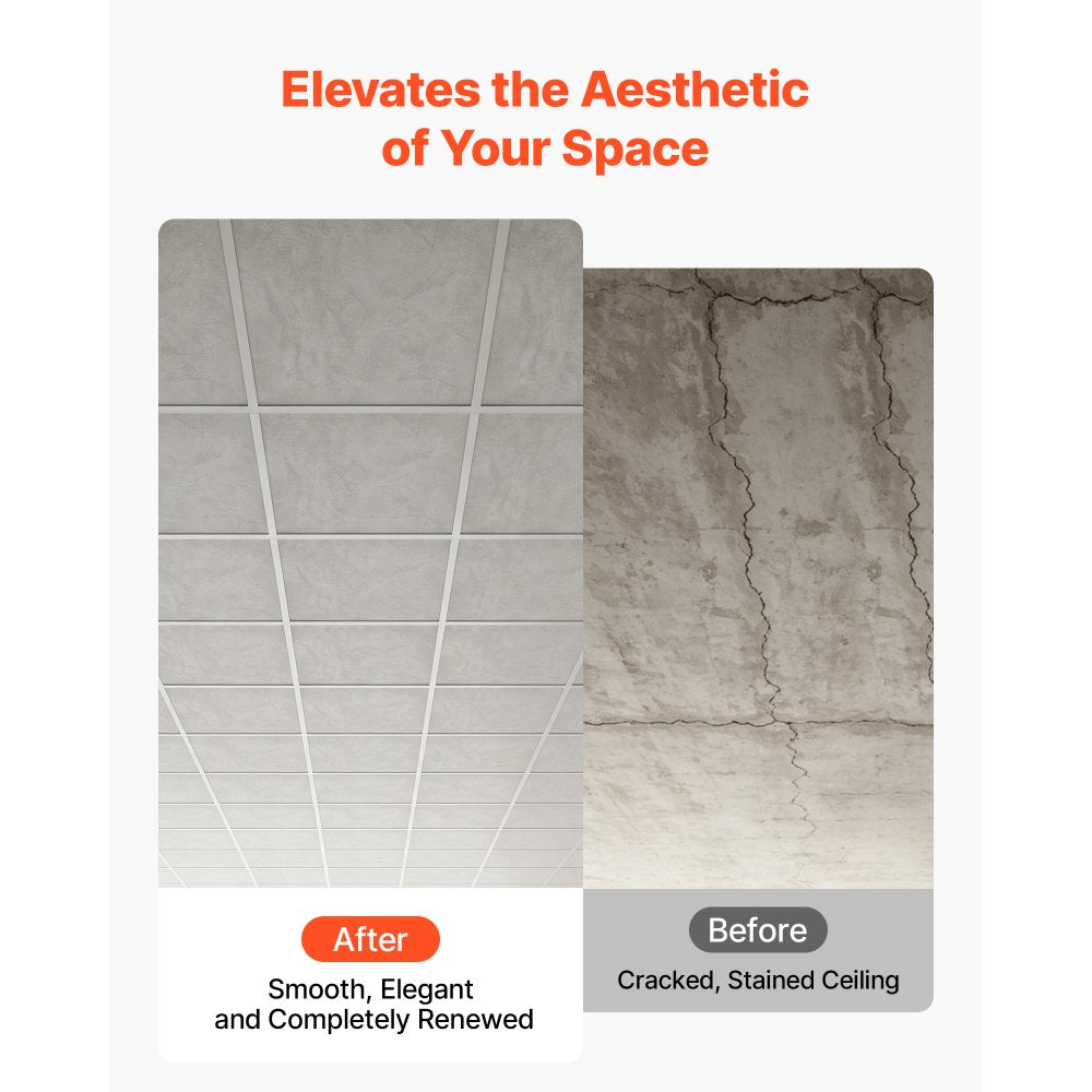 VEVOR 24 x 24 in PVC Ceiling Tiles 12-Pack Drop Ceiling Panels White Marble, PVC Foam Board, Grid Fit, Water-Resistant, Flexible Cut, Easy to Clean, Modern Decorative Finish for Home, Office Areas