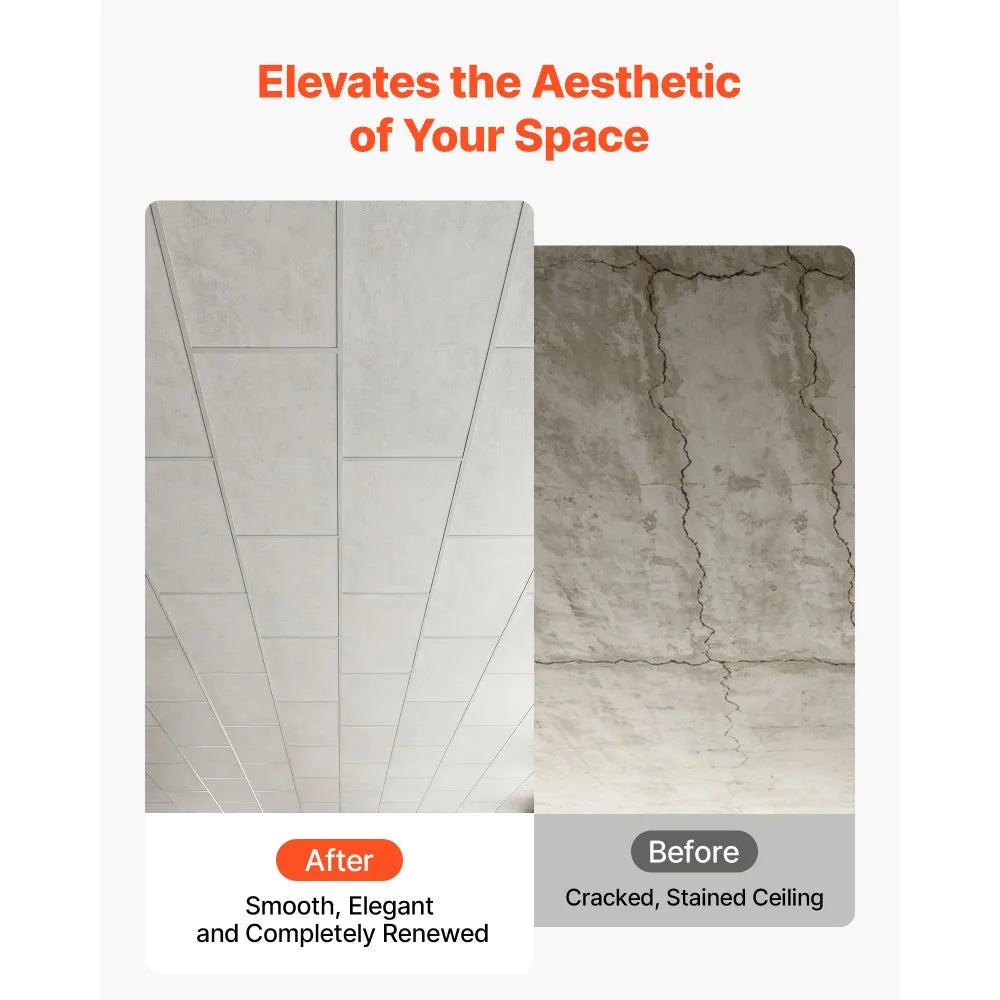 VEVOR 24 x 48 in PVC Ceiling Tiles 10-Pack Drop Ceiling Panels White Marble, PVC Foam Board, Grid Fit, Water-Resistant, Flexible Cut, Easy to Clean, Modern Decorative Finish for Home, Office Areas