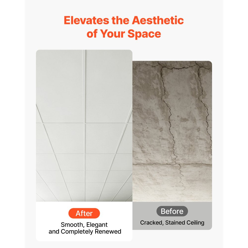 VEVOR 24 x 48 in PVC Ceiling Tiles 10-Pack Drop Ceiling Panels White, PVC Foam Board, Grid Fit, Water-Resistant, Flexible Cut, Easy to Clean, Modern Decorative for Home,Office,Kitchen,Living Room