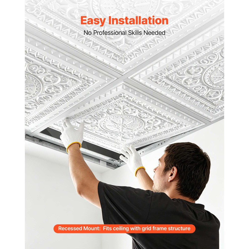 VEVOR 24 x 24 in PVC Ceiling Tiles 12-Pack White 3D Geometric Panels, Smooth PVC Sheet for Drop Grid, Impact-Resistant, Paintable Surface, Easy Cut, Modern Decorative Style for Home, Office