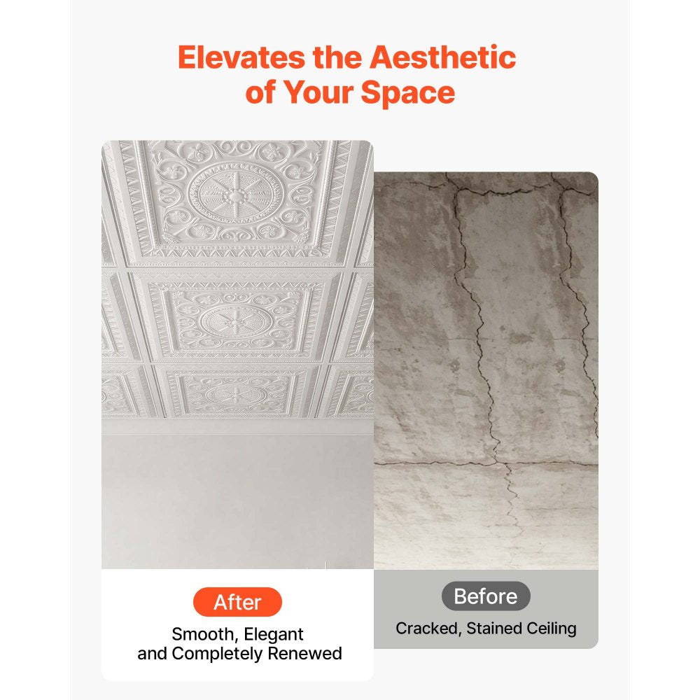 VEVOR 24 x 24 in PVC Ceiling Tiles 12-Pack White 3D Geometric Panels, Smooth PVC Sheet for Drop Grid, Impact-Resistant, Paintable Surface, Easy Cut, Modern Decorative Style for Home, Office