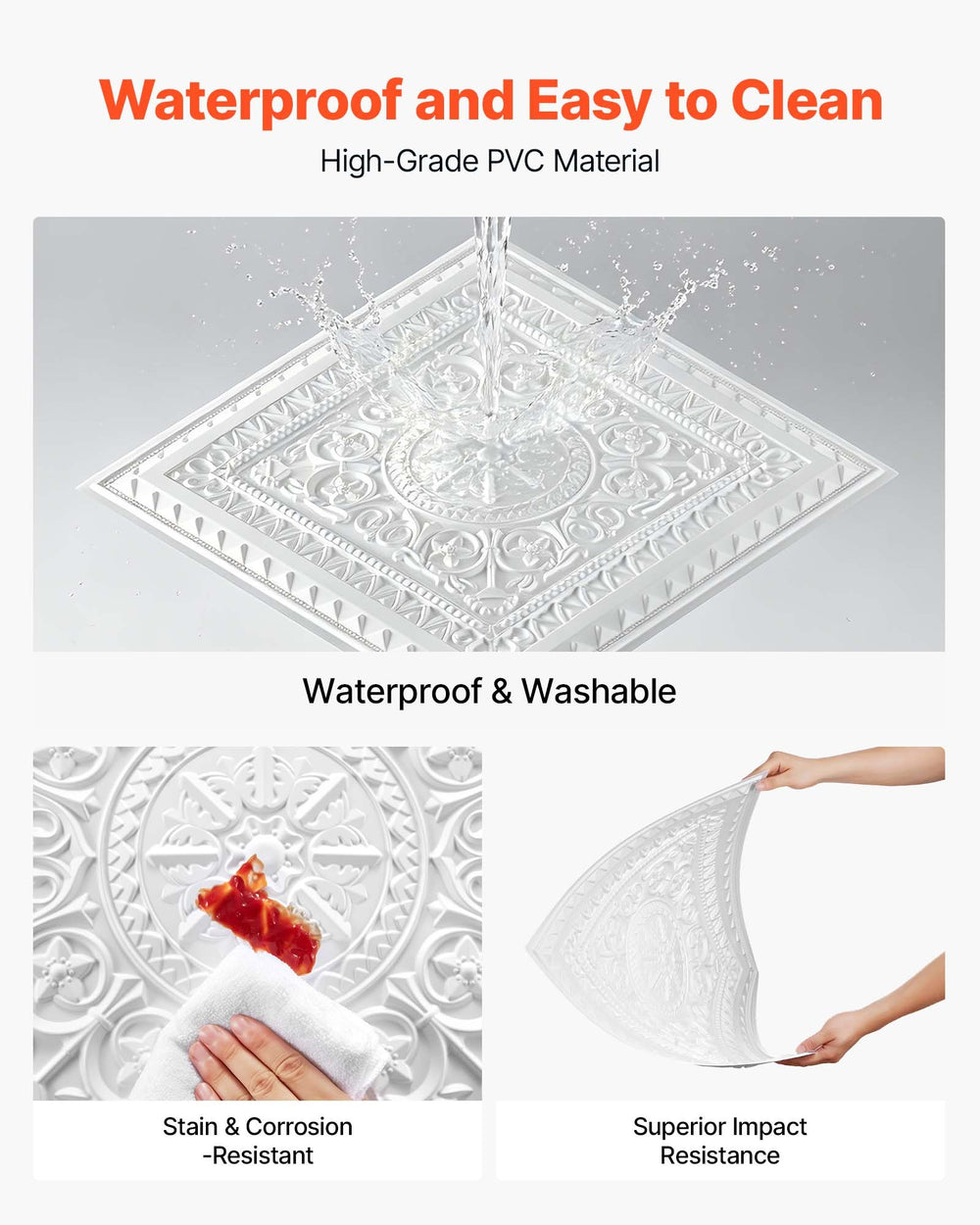 VEVOR 24 x 24 in PVC Ceiling Tiles 12-Pack White 3D Geometric Panels, Smooth PVC Sheet for Drop Grid, Impact-Resistant, Paintable Surface, Easy Cut, Modern Decorative Style for Home, Office