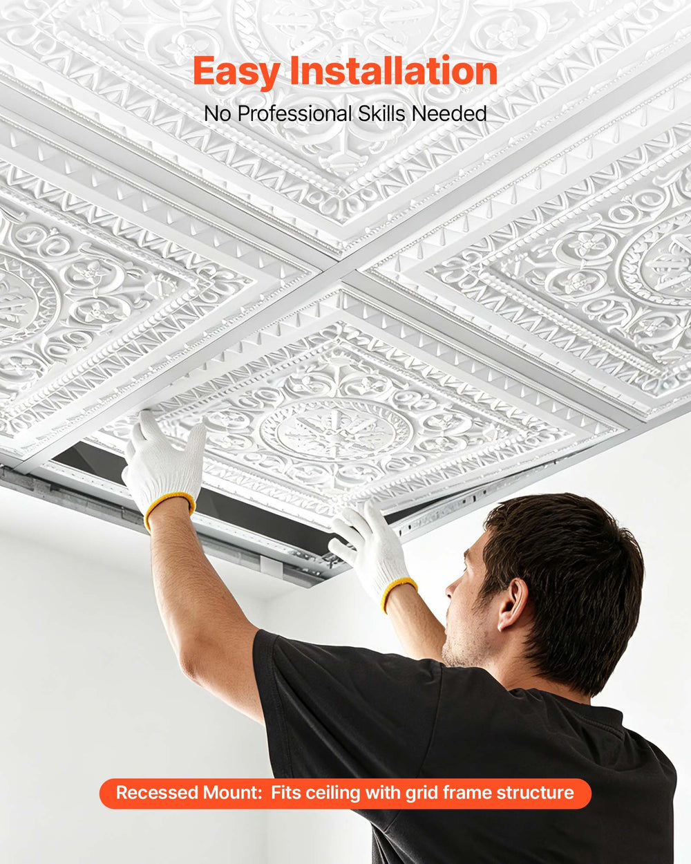VEVOR 24 x 24 in PVC Ceiling Tiles 12-Pack White 3D Geometric Panels, Smooth PVC Sheet for Drop Grid, Impact-Resistant, Paintable Surface, Easy Cut, Modern Decorative Style for Home, Office