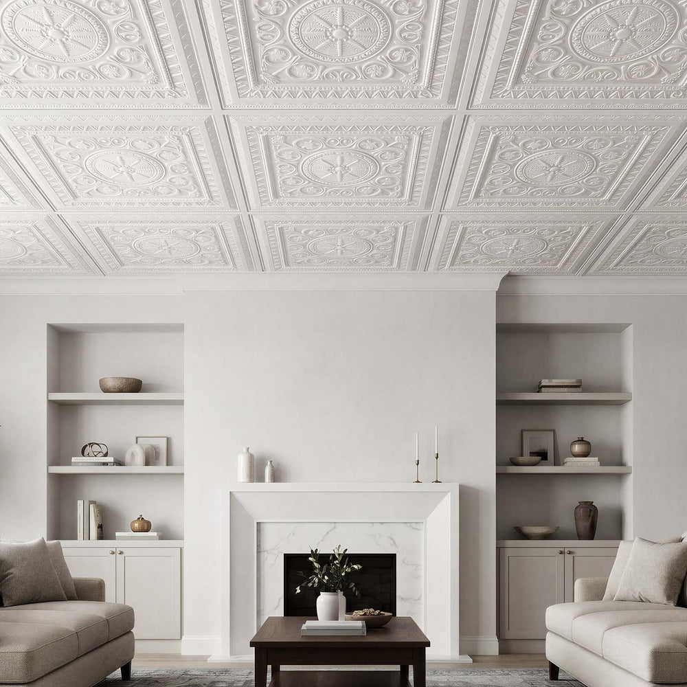 VEVOR 24 x 24 in PVC Ceiling Tiles 12-Pack White 3D Geometric Panels, Smooth PVC Sheet for Drop Grid, Impact-Resistant, Paintable Surface, Easy Cut, Modern Decorative Style for Home, Office
