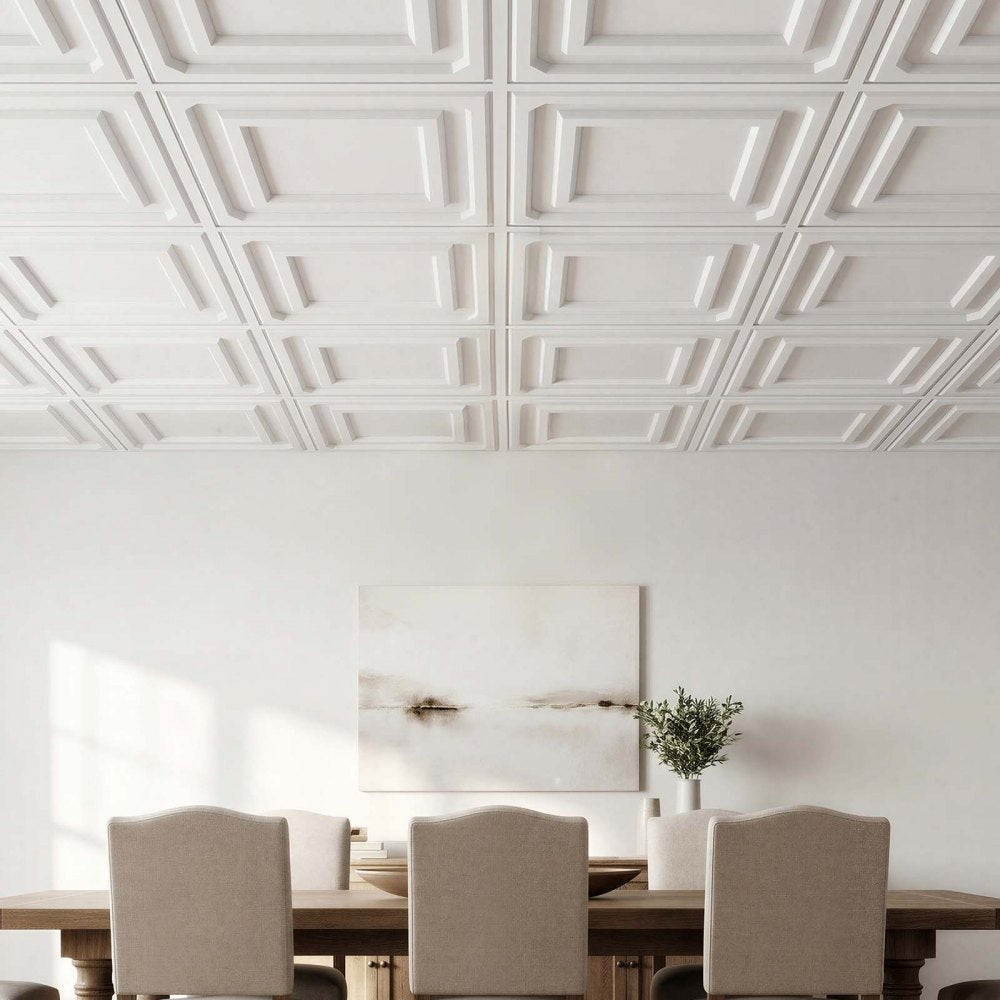 VEVOR 24 x 48 in PVC Ceiling Tiles 12-Pack White 3D Textured Accent Panels, PVC Sheet for Drop Grid, Impact-Resistant, Paintable Surface, Easy Cut, Modern Decorative Style for Home, Office Area