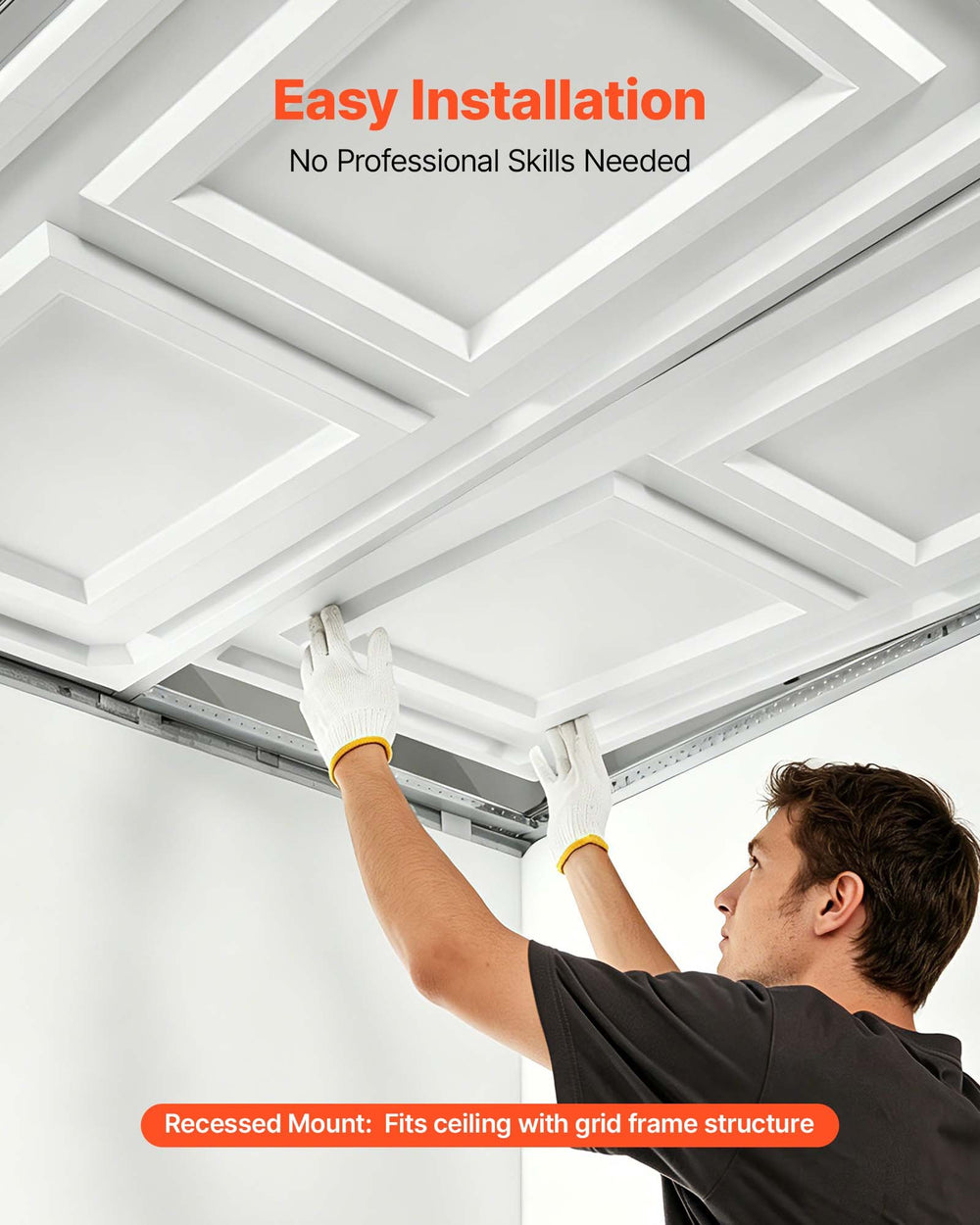 VEVOR 24 x 48 in PVC Ceiling Tiles 12-Pack White 3D Textured Accent Panels, PVC Sheet for Drop Grid, Impact-Resistant, Paintable Surface, Easy Cut, Modern Decorative Style for Home, Office Area