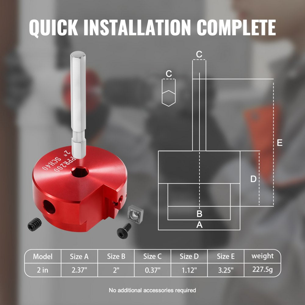 VEVOR 2 In PVC Pipe Reamer, Aluminum Alloy, PVC Pipe Fitting Saver, for Use with SCH 40 ABS, PVC, CPVC Pipes, Clean Leftover Pipe & Solvent Cement Remnants, for Water Lines, Drain Lines, Vent Lines