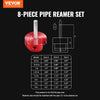 VEVOR 8Pcs PVC Pipe Reamer Kit, 8-Piece, Plastic Pipe Fitting Socket Saver Kit, Includes 1/2'', 3/4", 1", 1-1/4'', 1-1/2", 2", 3", 4'', for PVC, CPVC, ABS Fittings, for Exhaust, Drain, Water Pipes Cleaning