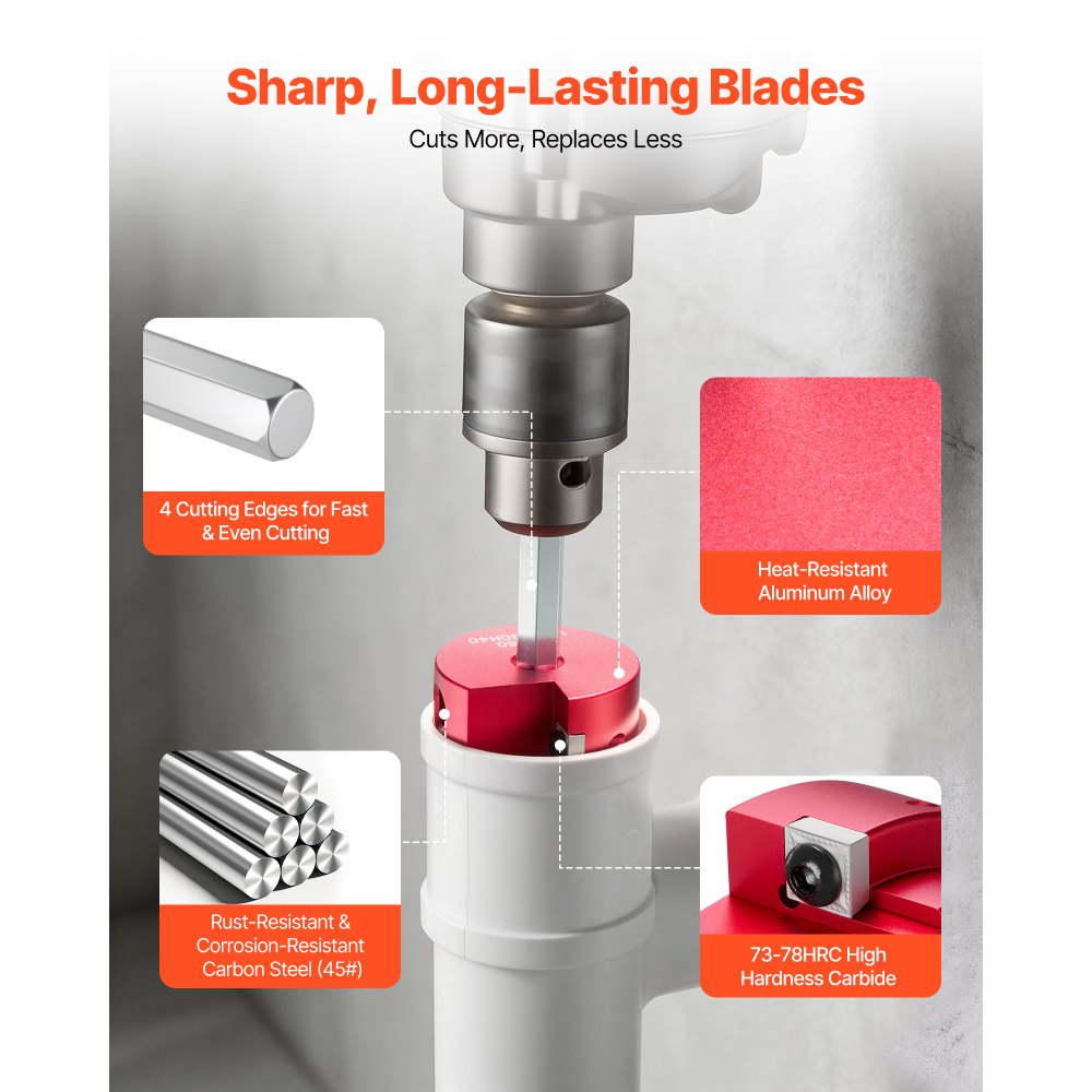 VEVOR PVC Pipe Reamer Kit, 9-Piece, PVC Fitting Socket Saver, Includes 1/2", 3/4", 1", 1-1/4", 1-1/2", 2", 2-1/2", 3", 4", Fits Standard 1/2" Drills, Plumbing Tool Kit for SCH40 ABS CPVC Drain Pipes
