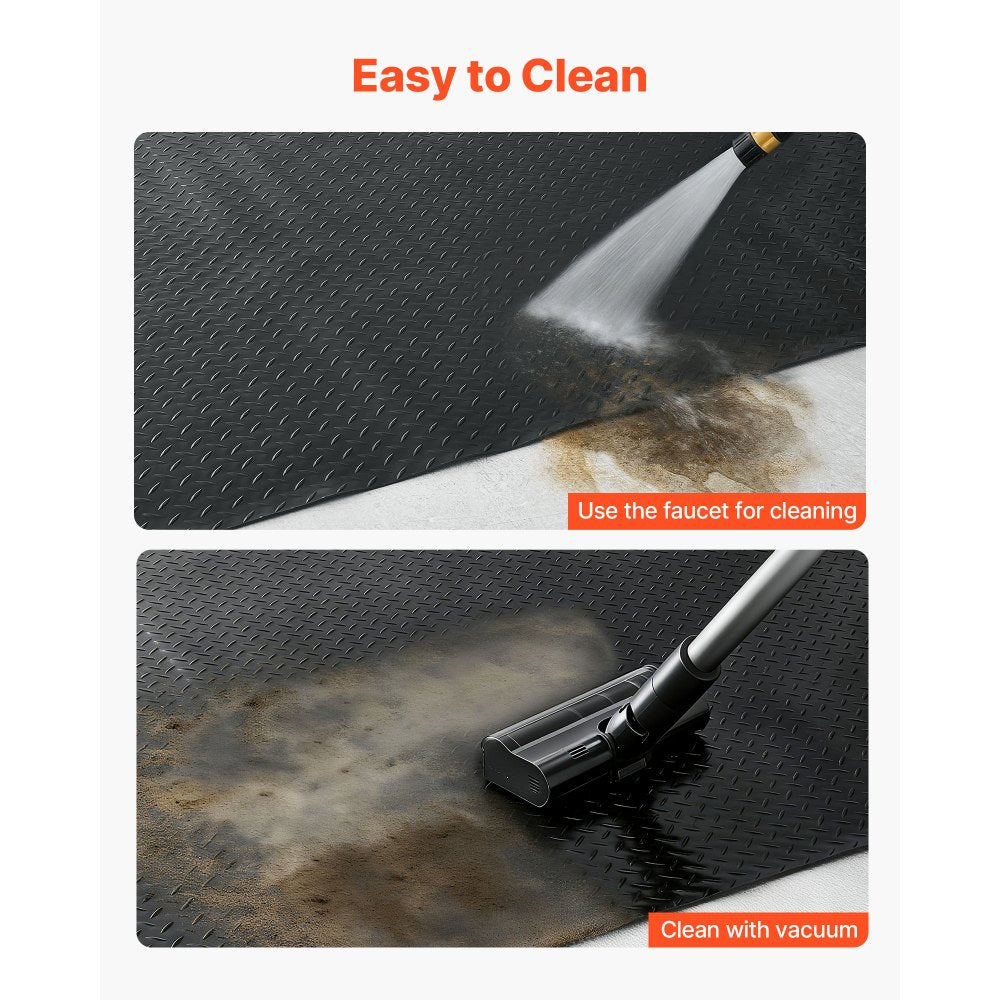 VEVOR Garage Floor Roll, 7.5 x 17 ft Garage Flooring Mat, 2.2 mm Thickened PVC Diamond Plate Floor Protector Mat with Double-sided Tape, Non-Slip, Easy to Clean for Warehouse, Gyms, Trailer, Black