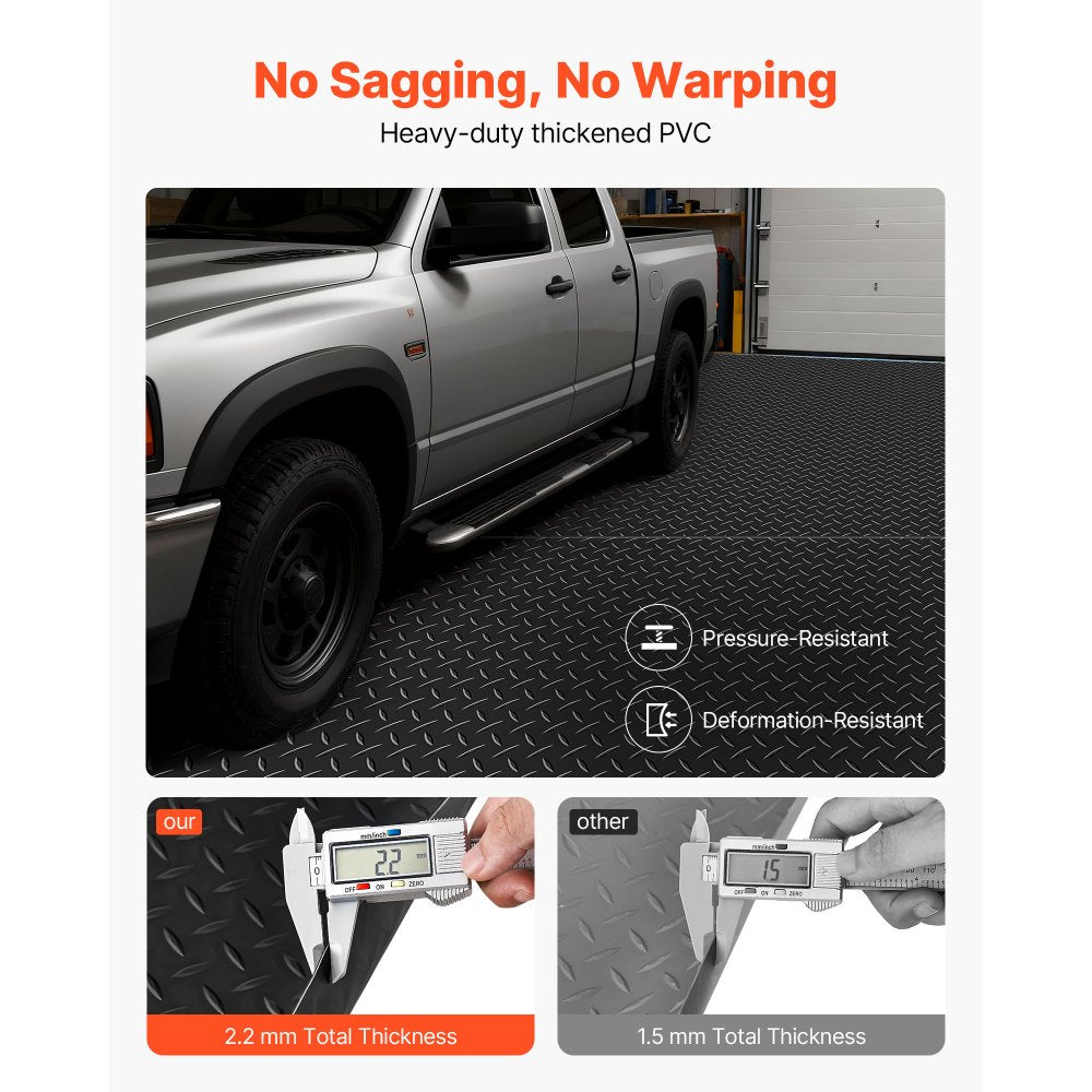 VEVOR Garage Floor Roll, 4 x 7 ft Garage Flooring Mat, 2.2 mm Thickened PVC Diamond Plate Floor Protector Mat with Double-sided Tape, Non-Slip, Easy to Clean for Warehouse, Gyms, Trailer, Black