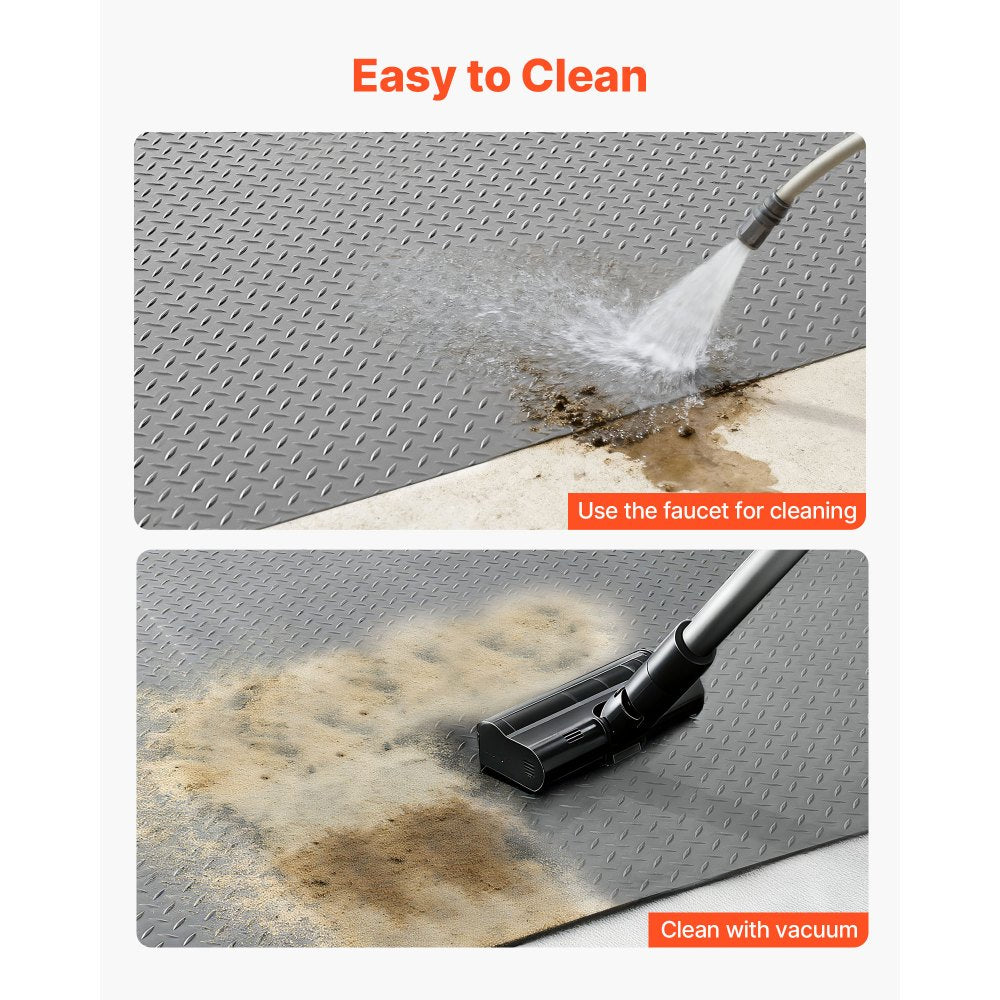 VEVOR Garage Floor Roll, 7.5 x 17 ft Garage Flooring Mat, 2.2 mm Thickened PVC Diamond Plate Floor Protector Mat with Double-sided Tape, Non-Slip, Easy to Clean for Warehouse, Gyms,Silver Gray