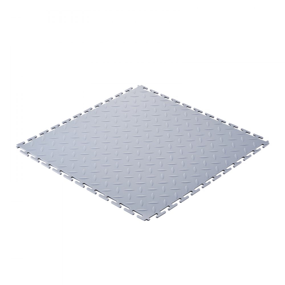 VEVOR Garage Floor Tiles Interlocking, 16 Pack 20.2 x 20.2 x 0.2 in Interlocking Modular Garage Flooring Tiles, Diamond Plate Slip-Resistant PVC Mats for Workshop,Warehouse,Tool Room, Light Gray