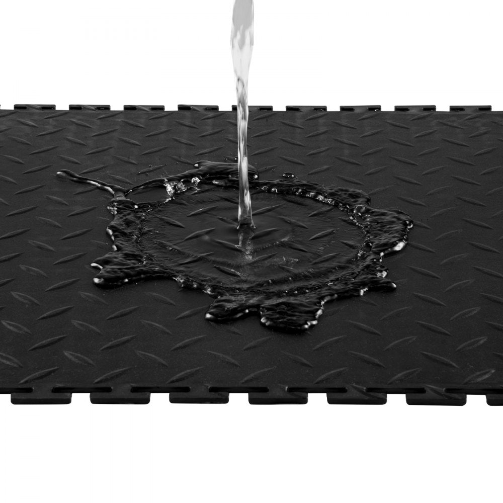 VEVOR Garage Floor Tiles Interlocking, 16 Pack 20.2 x 20.2 x 0.2 in Interlocking Modular Garage Flooring Tiles, Diamond Plate Slip-Resistant PVC Mats for Workshop,Warehouse,Tool Room, Black