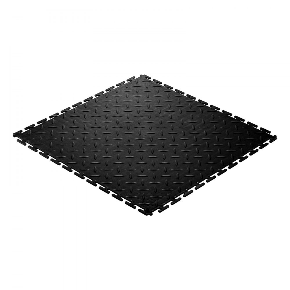 VEVOR Garage Floor Tiles Interlocking, 16 Pack 20.2 x 20.2 x 0.2 in Interlocking Modular Garage Flooring Tiles, Diamond Plate Slip-Resistant PVC Mats for Workshop,Warehouse,Tool Room, Black