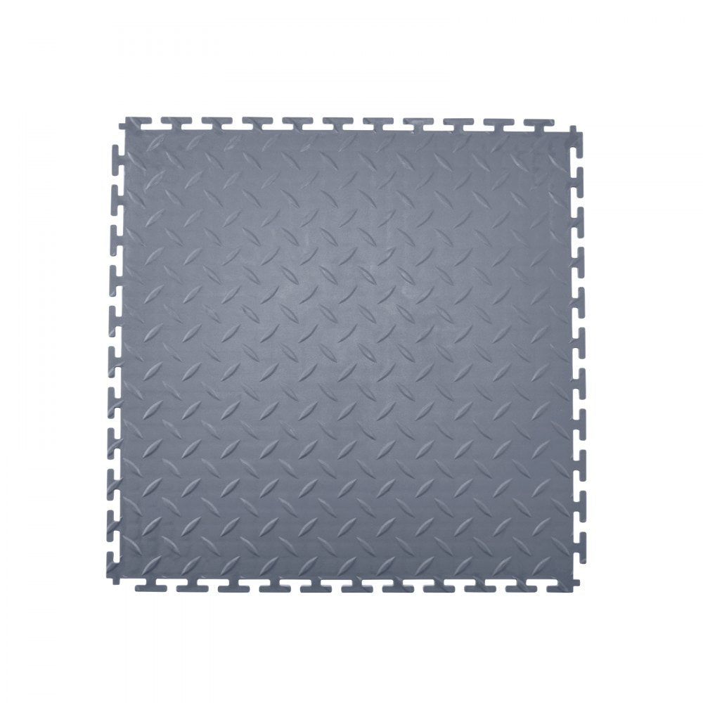 VEVOR Garage Floor Tiles Interlocking, 8 Pack 20.2 x 20.2 x 0.2 in Interlocking Modular Garage Flooring Tiles, Diamond Plate Slip-Resistant PVC Mats for Workshop,Warehouse,Tool Room, Graphite Gray
