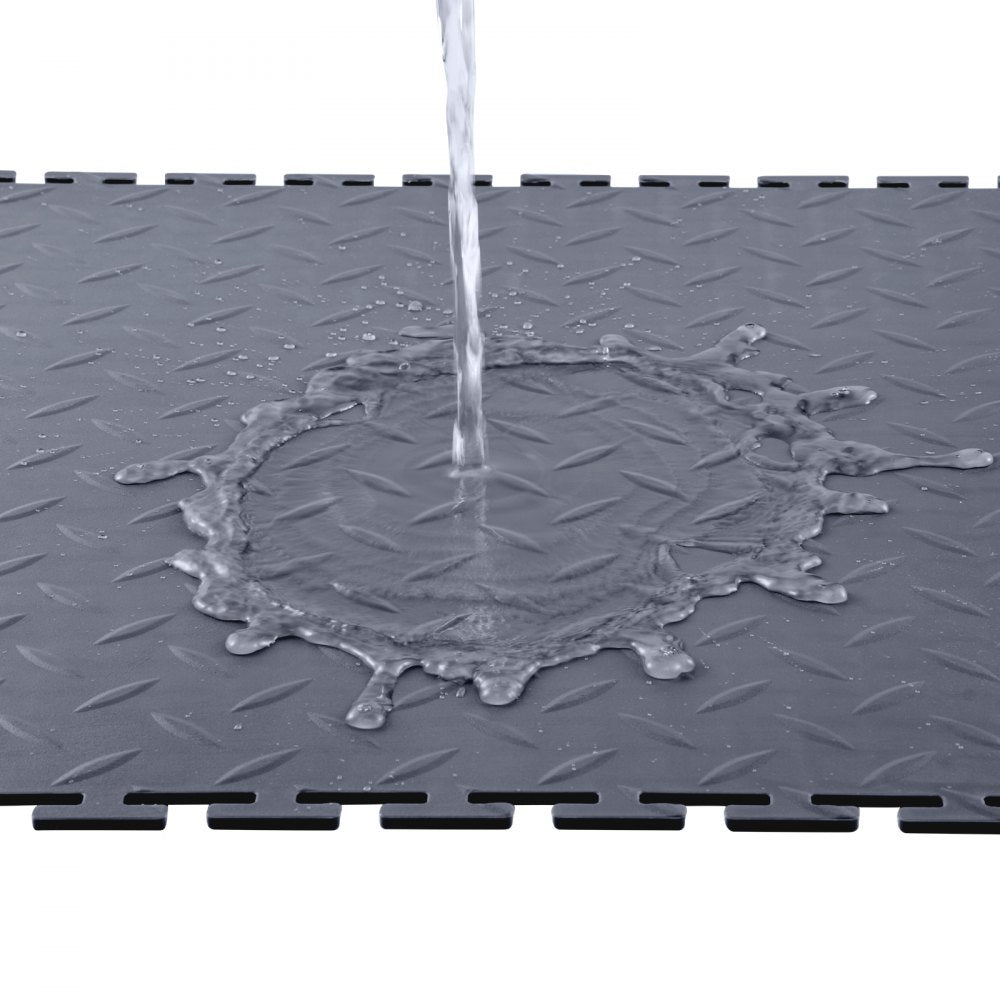 VEVOR Garage Floor Tiles Interlocking, 8 Pack 20.2 x 20.2 x 0.2 in Interlocking Modular Garage Flooring Tiles, Diamond Plate Slip-Resistant PVC Mats for Workshop,Warehouse,Tool Room, Graphite Gray