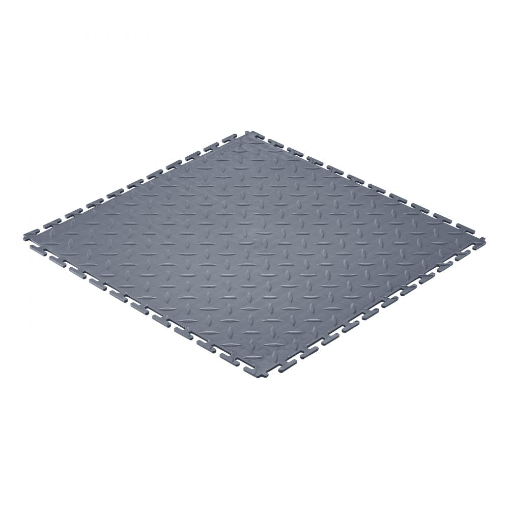 VEVOR Garage Floor Tiles Interlocking, 8 Pack 20.2 x 20.2 x 0.2 in Interlocking Modular Garage Flooring Tiles, Diamond Plate Slip-Resistant PVC Mats for Workshop,Warehouse,Tool Room, Graphite Gray