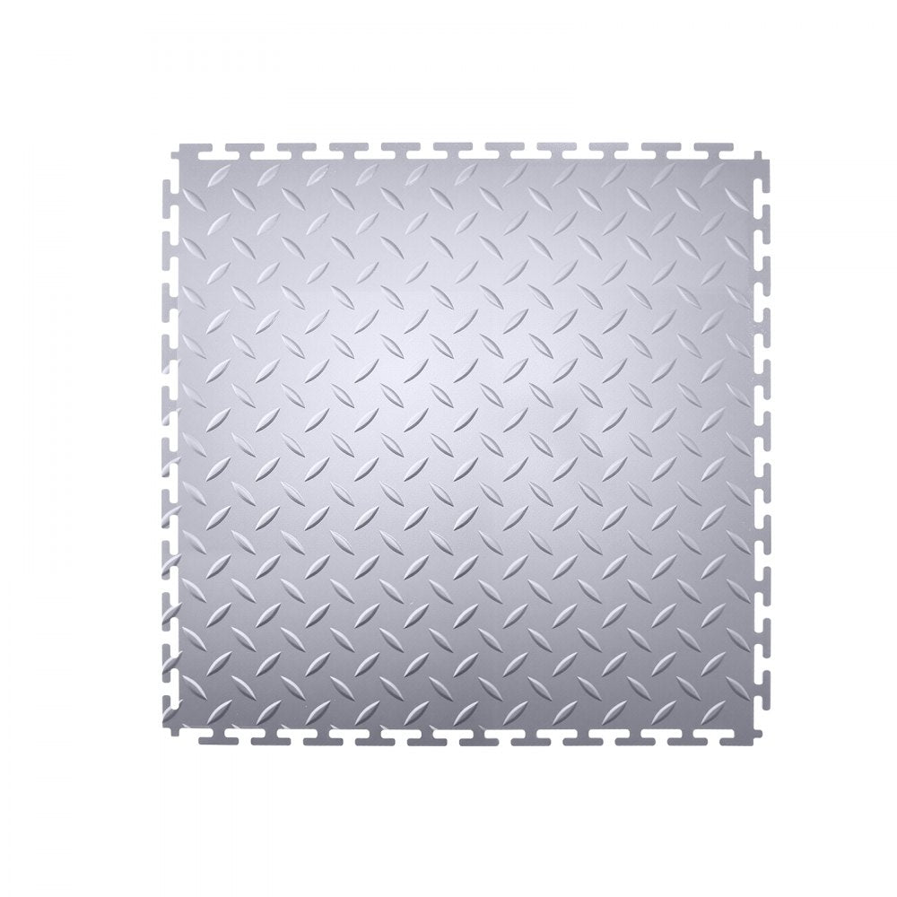VEVOR Garage Floor Tiles Interlocking, 8 Pack 20.2 x 20.2 x 0.2 in Interlocking Modular Garage Flooring Tiles, Diamond Plate Slip-Resistant PVC Mats for Workshop,Warehouse,Tool Room, Silver