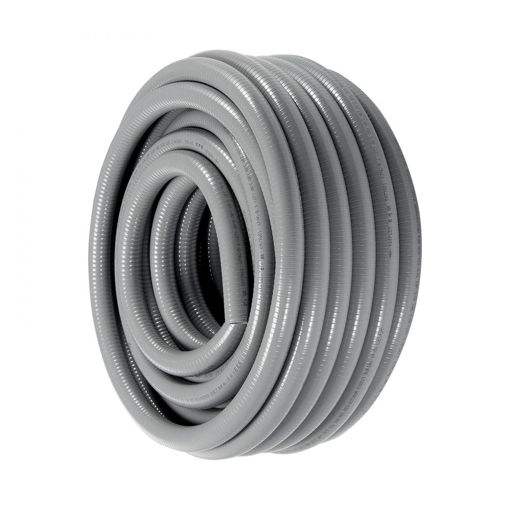 VEVOR 1/2-Inch Flexible Electrical Conduit, 100 ft, PVC Liquid-Tight Conduit Non-Metallic with 5 Straight and 5 90-Degree Conduit Connector Fittings, for Air Conditioning Motor Controller Pump, IP65
