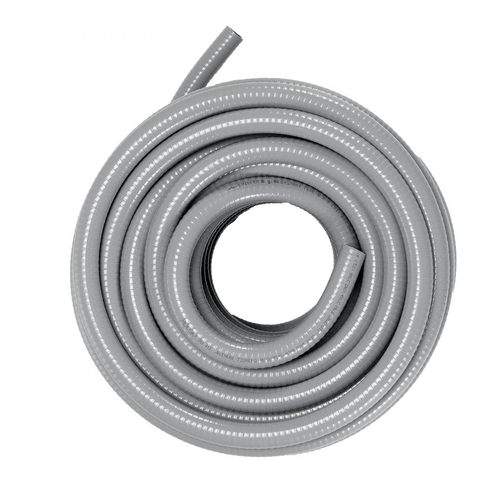 VEVOR 3/4-Inch Flexible Electrical Conduit, 100 ft, PVC Liquid-Tight Conduit Non-Metallic with 5 Straight and 5 90-Degree Conduit Connector Fittings, for Air Conditioning Motor Controller Pump, IP65