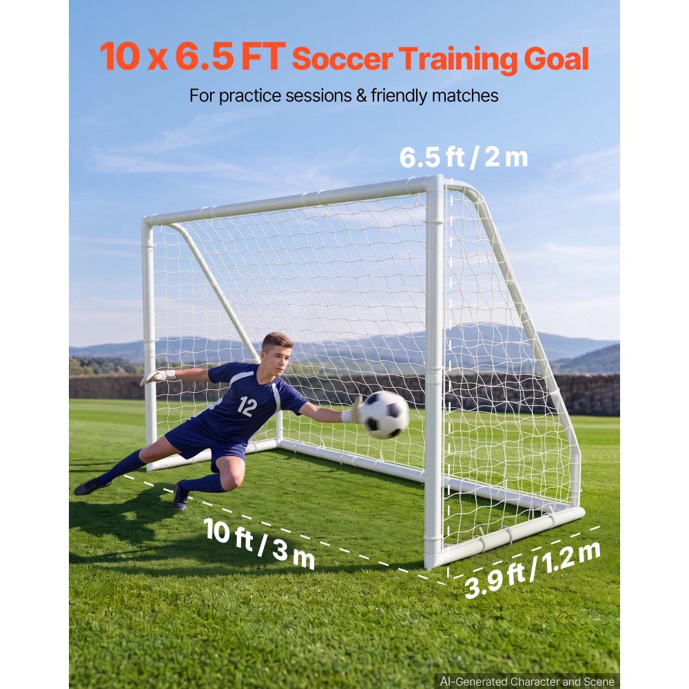 VEVOR Soccer Goal 10 x 6.5 FT PVC Soccer Goal for Backyard with PE Net, Portable & Weatherproof Set, with High-Strength PE Net, Target, Cones, for Kids & Adults Outdoor Backyard Practice Training