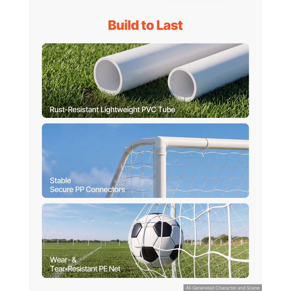 VEVOR Soccer Goal 12 x 6 FT PVC Soccer Goal for Backyard with PE Net, Portable & Weatherproof, with High-Strength Net, Target, Ground Stake, Cones, for Kids & Adults Outdoor Backyard Practice Training
