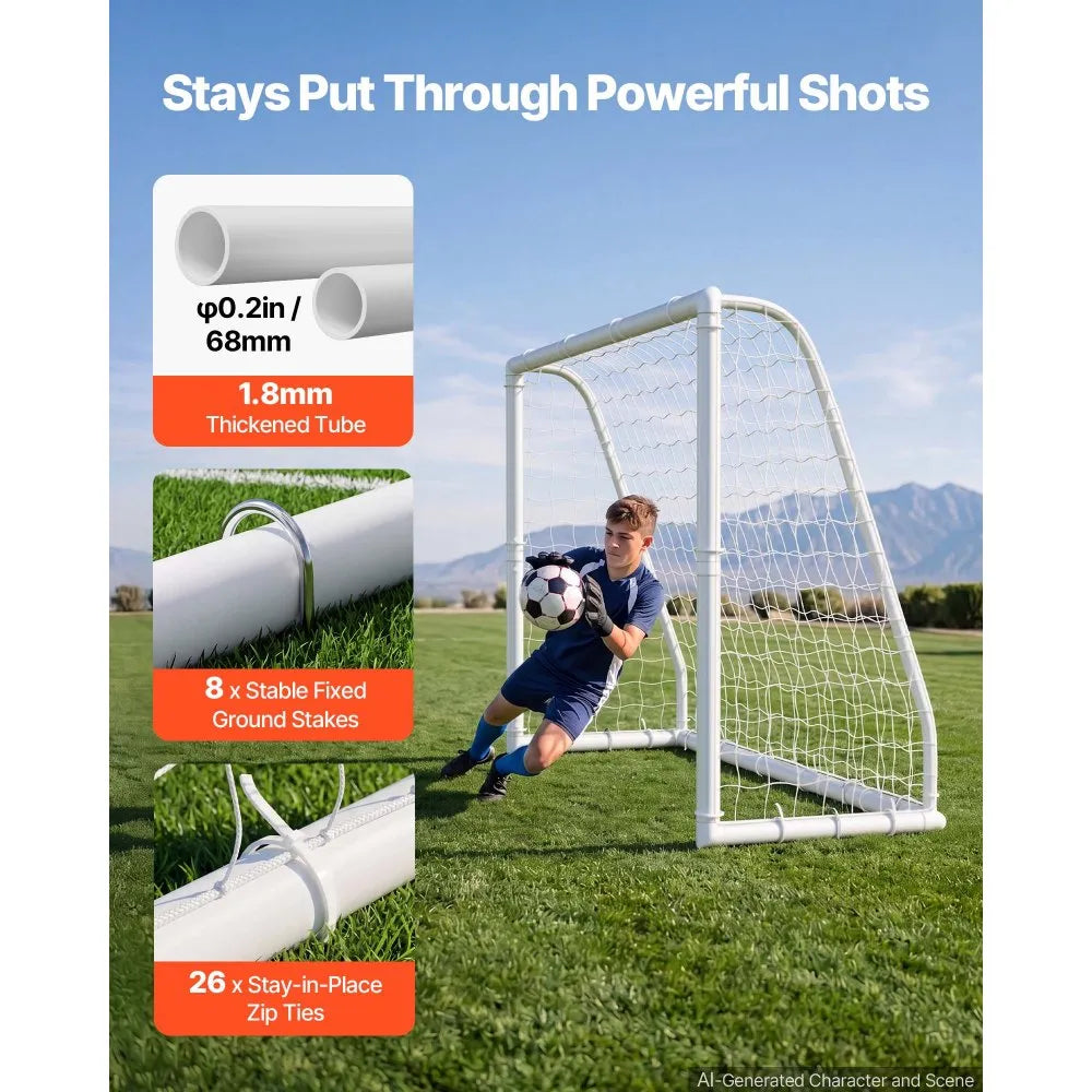 VEVOR Soccer Goal 8 x 6 FT PVC Soccer Goal for Backyard with PE Net, Portable Weatherproof Set, with High-Strength PE Net, Target, Cones, for Youth Kids & Adults Outdoor Backyard Practice Training