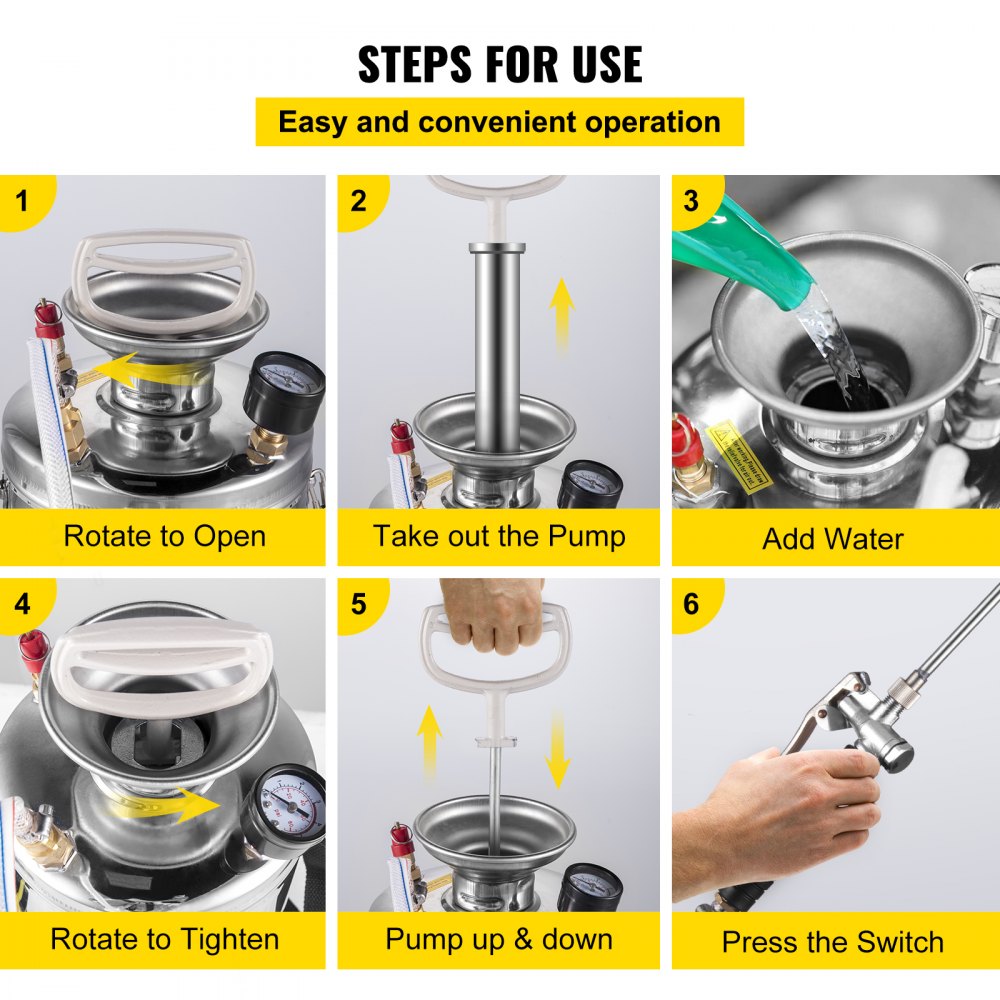 VEVOR 1.5Gal Stainless Steel Sprayer, Set with 16\" Wand& Handle& 3.3FT Reinforced Hose, Hand Pump Sprayer with Pressure Gauge&Safety Valve, Adjustable Nozzle Suitable for Gardening& Sanitizing