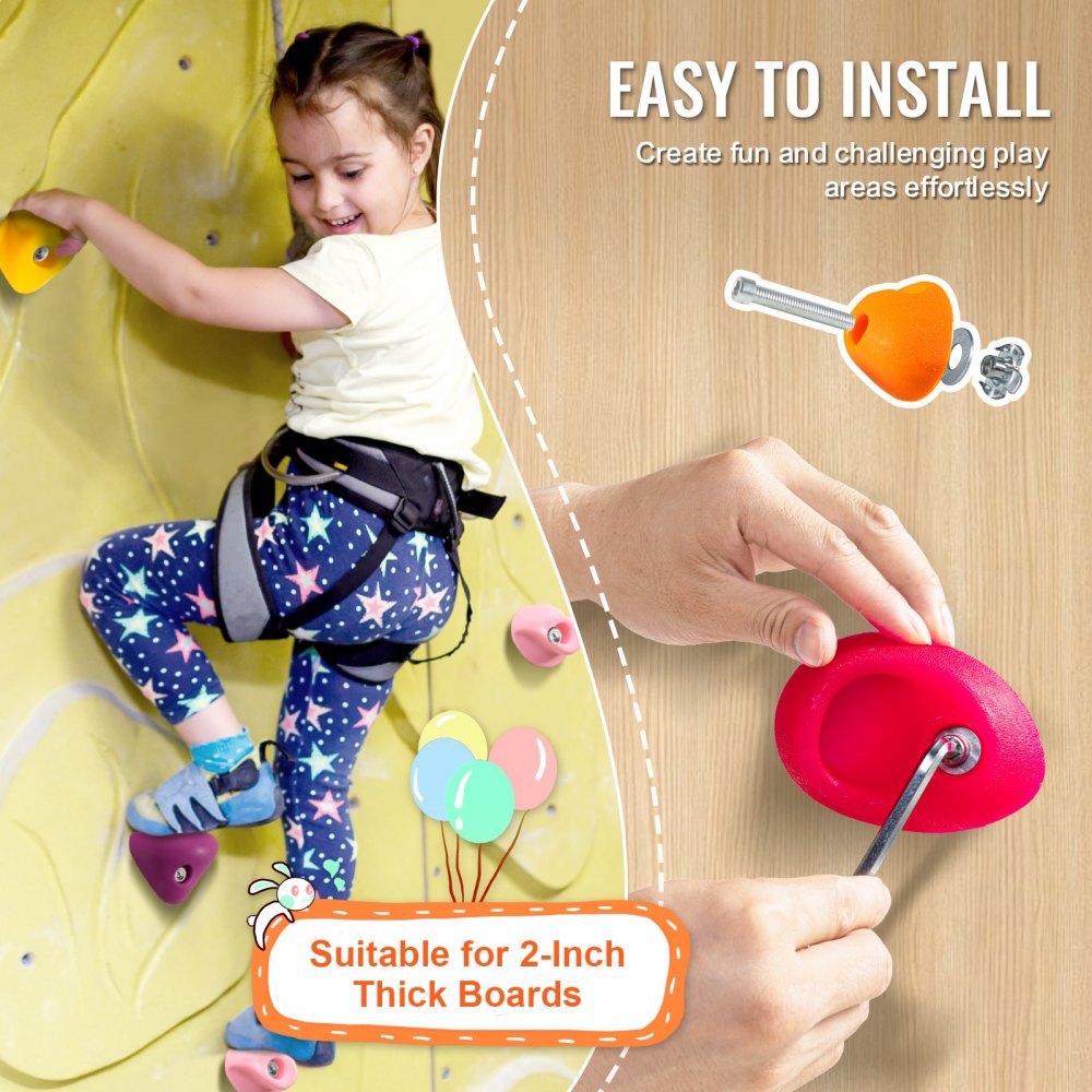 VEVOR 32 Rock Climbing Holds, Multi-Size and Multi-Colored Climbing Rocks for Kids and Adults, Rock Wall Holds with Mounting Hardware, Climbing Wall Grips for Indoor and Outdoor Playground Play Set