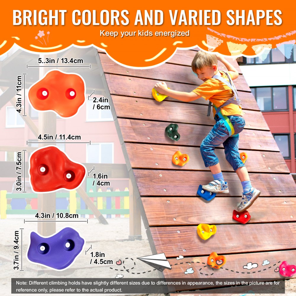 VEVOR 72 Rock Climbing Holds, Multi-Size and Multi-Colored Climbing Rocks for Kids and Adults, Rock Wall Holds with Mounting Hardware, Climbing Wall Grips for Indoor and Outdoor Playground Play Set