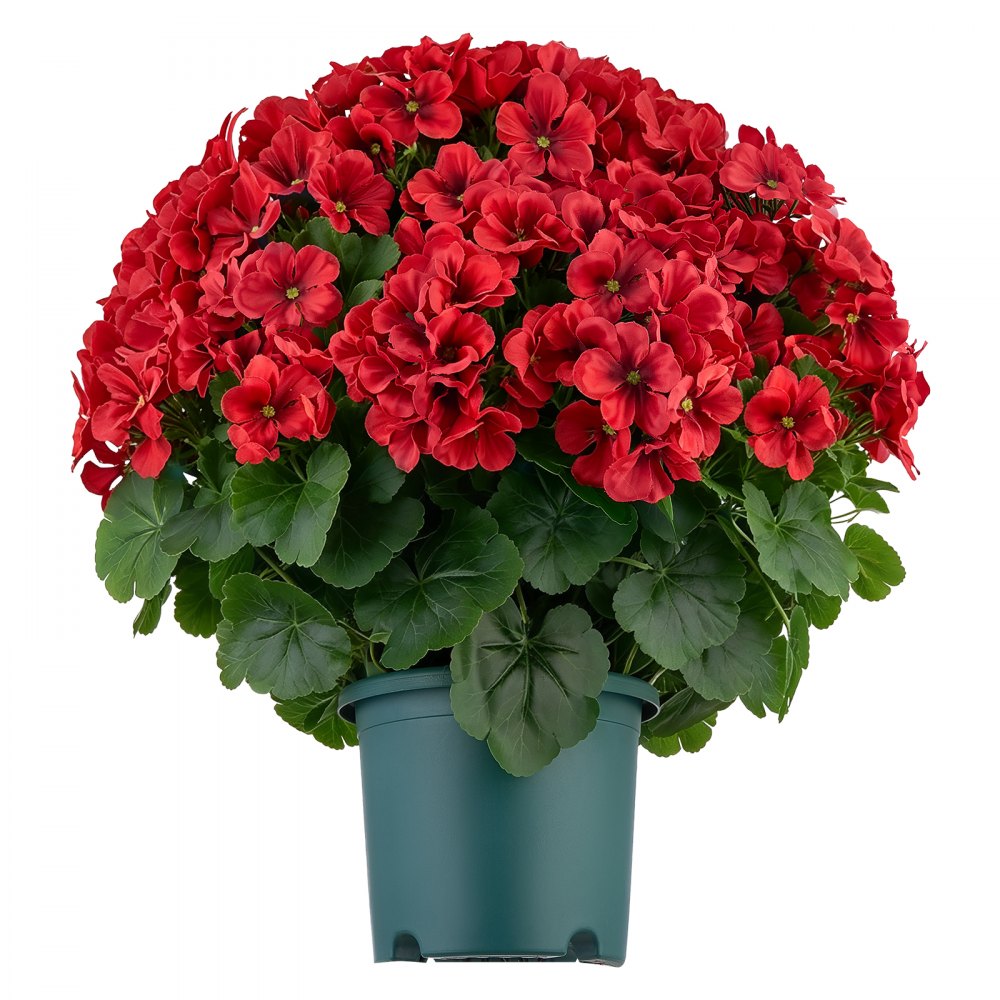 VEVOR Artificial Potted Geraniums 20 in 2-Pack Fake Flower Plants Decor Red, for Porch, Patio, Entryway, & Home Decor, Indoor & Outdoor Use, Silk and PE Blooms in Pots, Ready to Display Faux Plants