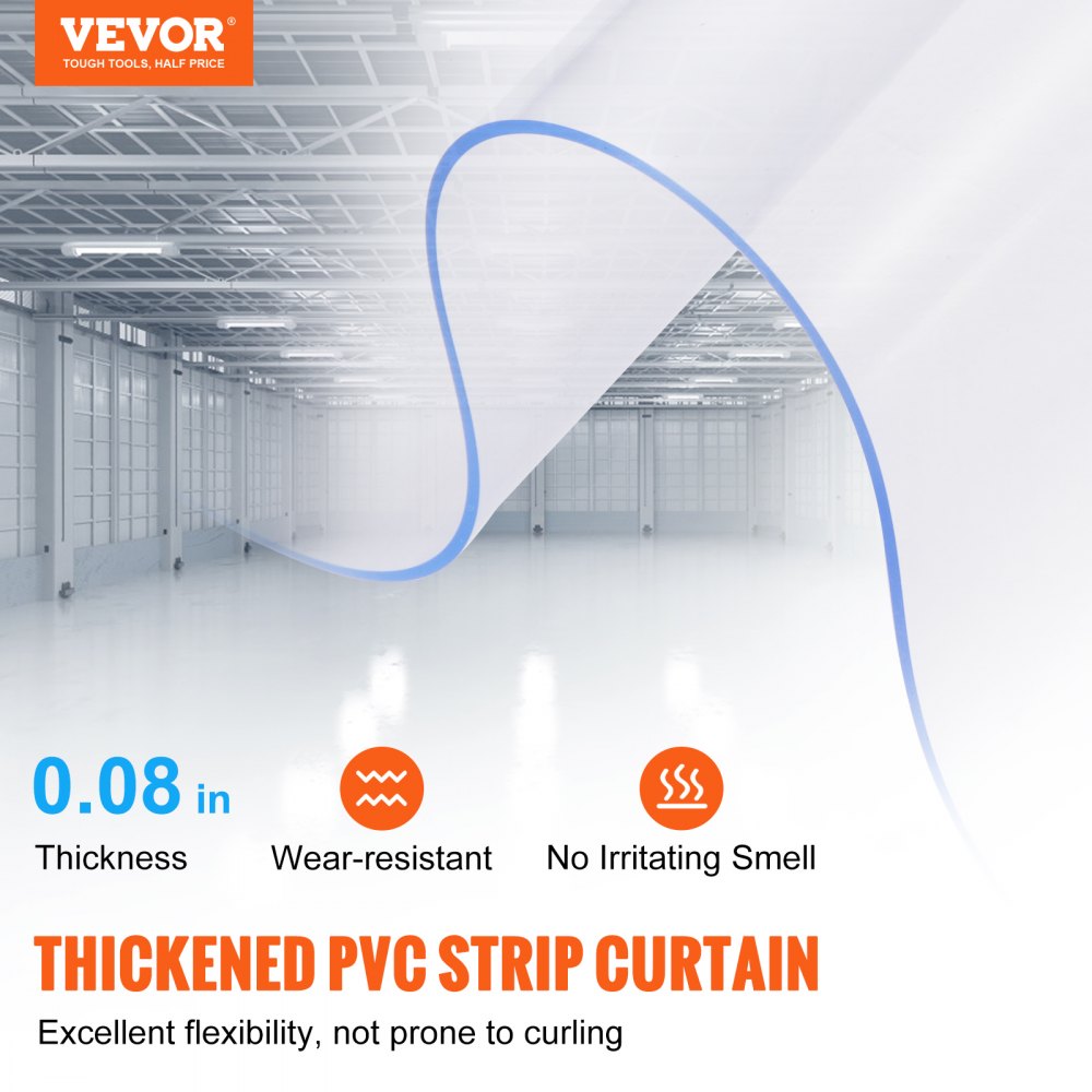 VEVOR Strip Curtain, 96" Height x 72" Width, 0.08" Thickness, 12PCS Clear PVC Strip Door Curtain, Freezer Curtain, Plastic Door Strips for Walk in Freezers, Coolers & Warehouse Doors, with 50% Overlap