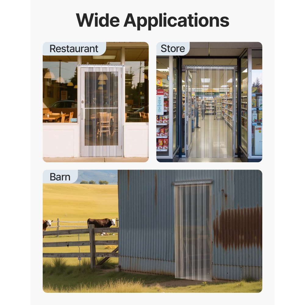 VEVOR Strip Curtain, 84" Height x 38" Width, 0.08" Thickness, 6PCS Clear PVC Strip Door Curtain, Freezer Curtain, Plastic Door Strips for Walk in Freezers, Coolers & Warehouse Doors, with 50% Overlap