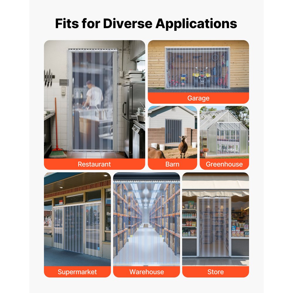 VEVOR Clear PVC Strip Curtain, 84 in Height x 36 in Width x 0.08 in Thickness, 6 PCS Walk in Freezer Cooler Curtain Strips, Smooth Waterproof Plastic Door Strips for Warehouse, Freezer, Garage Doors