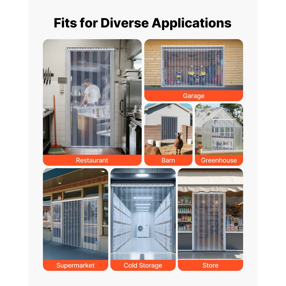 VEVOR Clear PVC Strip Curtain, 84 in Height x 38 in Width x 0.08 in Thickness, 6 PCS Walk in Freezer Cooler Curtain Strips, Thermal Insulating Plastic Door Strips for Warehouse, Freezer, Garage Doors