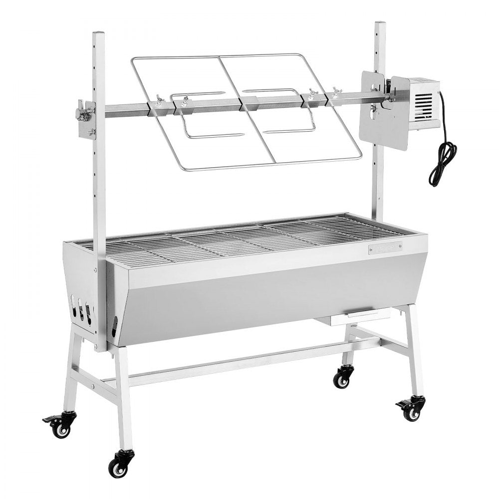 VEVOR Rotisserie Grill, 38W BBQ Outdoor Pig & Lamb Spit Roaster, Charcoal Spit Roaster with 132 LBS Capacity, Wheels & 7-Level Height, Stainless Steel Electric Rotisserie Grill Kit for Camping Outdoor
