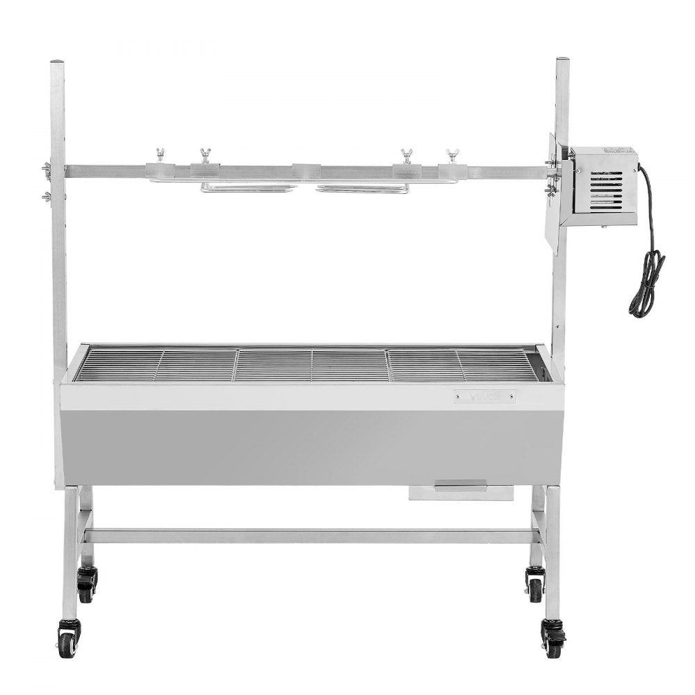 VEVOR Rotisserie Grill, 38W BBQ Outdoor Pig & Lamb Spit Roaster, Charcoal Spit Roaster with 132 LBS Capacity, Wheels & 7-Level Height, Stainless Steel Electric Rotisserie Grill Kit for Camping Outdoor