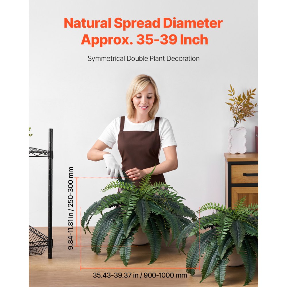 VEVOR Artificial Ferns 2 Pcs, Natural Spread Diameter 35-39 Inch, Large Hanging Artificial Boston Ferns, Fake Plant Wall Decor with 35 Branches, Faux Fern for Home and Office (Flowerpot Unincluded)
