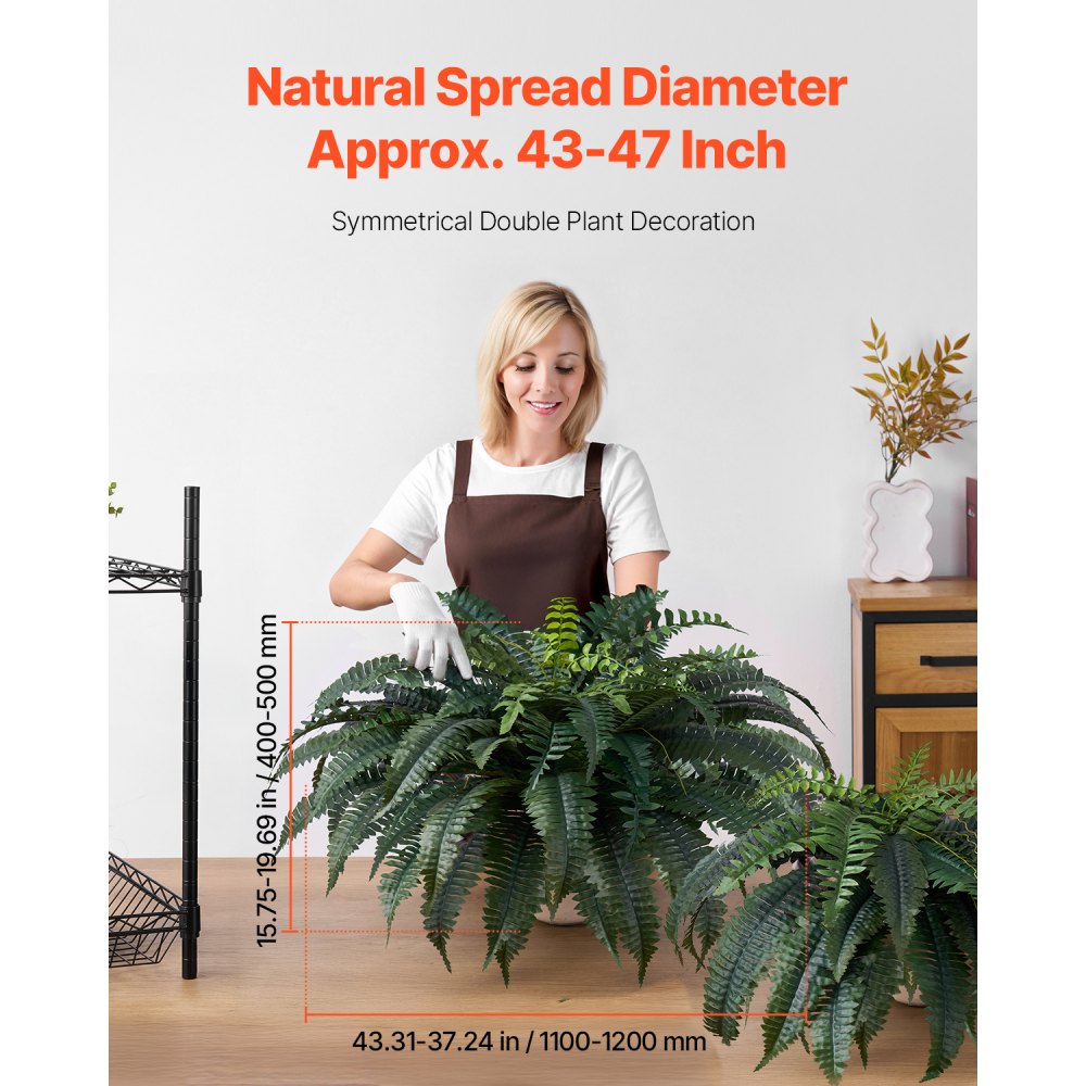 VEVOR Artificial Ferns 2 Pcs, Natural Spread Diameter 43-47 Inch, Large Hanging Artificial Boston Ferns, Fake Plant Wall Decor with 50 Branches, Faux Fern for Home and Office (Flowerpot Unincluded)
