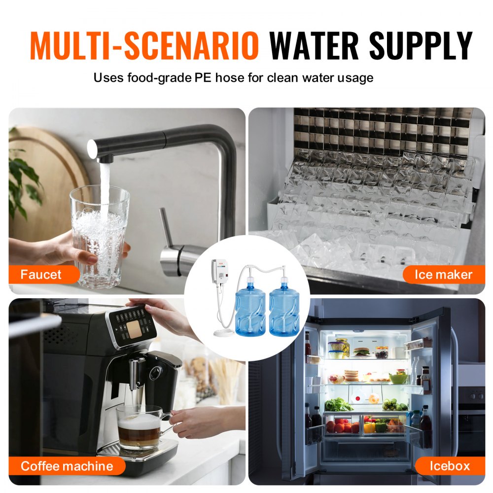 VEVOR Bottled Water Dispenser Pump System, 2x5 Gallon Dispensing System, Automatic Electric Water Dispenser, Double-Pipe Water Jug Pump, Compatible Use with Coffee/Tea Machine, Refrigerator, Ice Maker