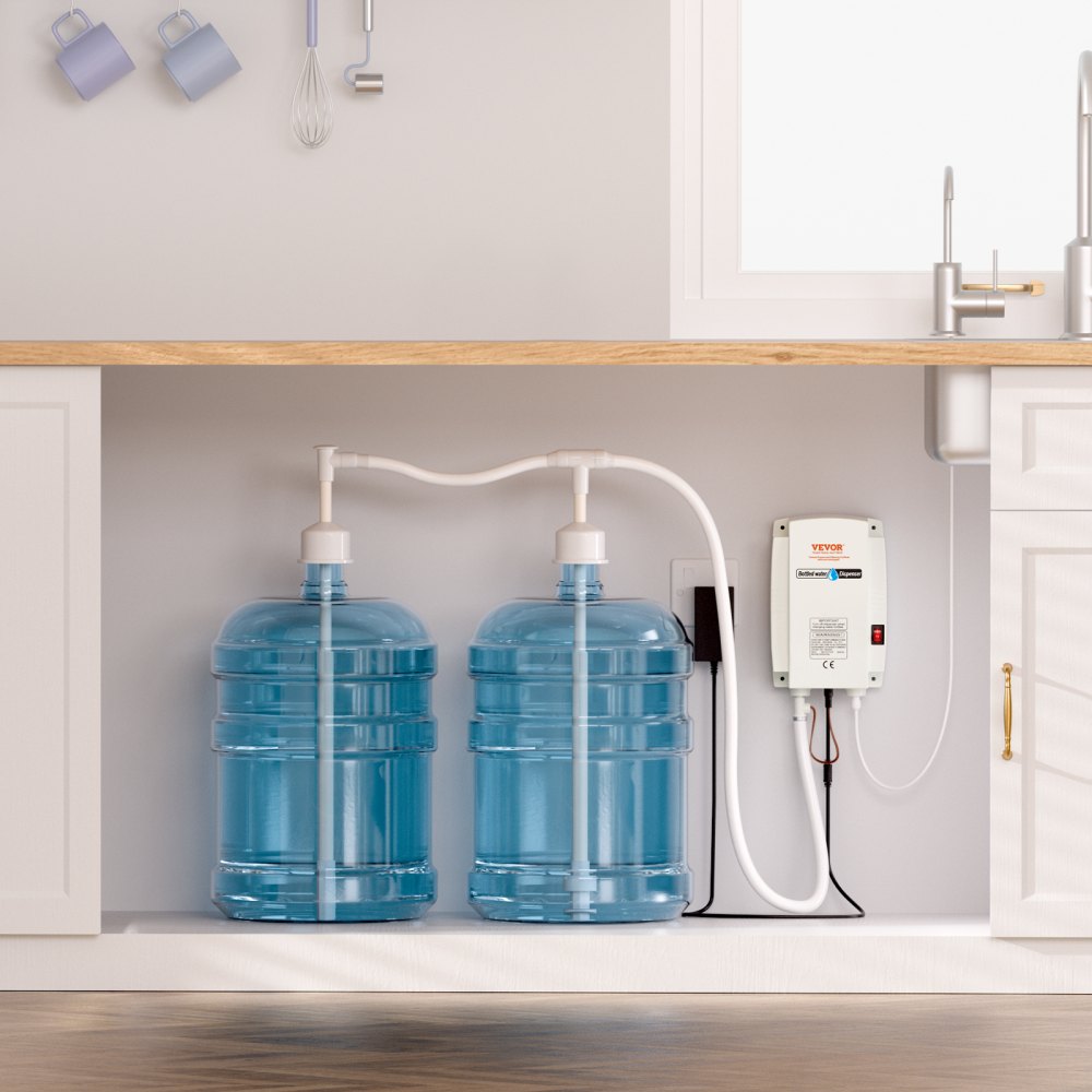 VEVOR Bottled Water Dispenser Pump System, 2x5 Gallon Dispensing System, Automatic Electric Water Dispenser, Double-Pipe Water Jug Pump, Compatible Use with Coffee/Tea Machine, Refrigerator, Ice Maker