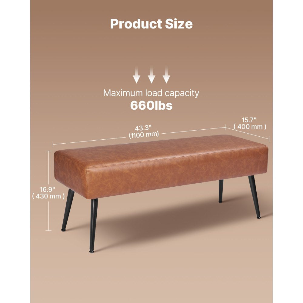 VEVOR Leather Bedroom Bench, PU Leather Bench with Metal Legs and with Stitching for Entryway, Upholstered Shoe Bench Seat, Modern End of the Bed Benches for Living Room, Dining Room, Hallway, Brown