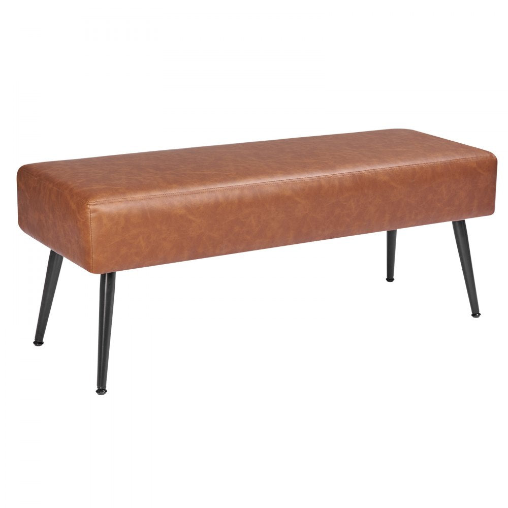 VEVOR Leather Bedroom Bench, PU Leather Bench with Metal Legs and with Stitching for Entryway, Upholstered Shoe Bench Seat, Modern End of the Bed Benches for Living Room, Dining Room, Hallway, Brown