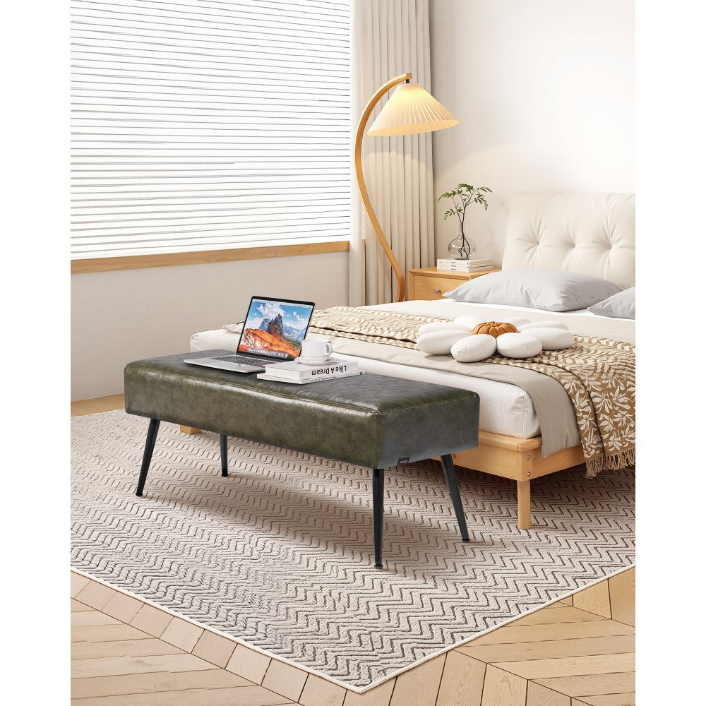 VEVOR Leather Bedroom Bench, PU Leather Bench with Metal Legs and with Stitching for Entryway, Upholstered Shoe Bench Seat, Modern End of the Bed Benches for Living Room, Dining Room, Hallway, Green