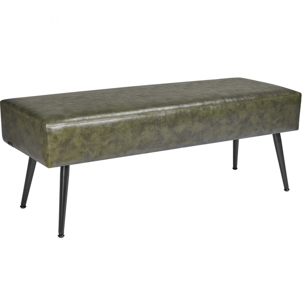 VEVOR Leather Bedroom Bench, PU Leather Bench with Metal Legs and with Stitching for Entryway, Upholstered Shoe Bench Seat, Modern End of the Bed Benches for Living Room, Dining Room, Hallway, Green