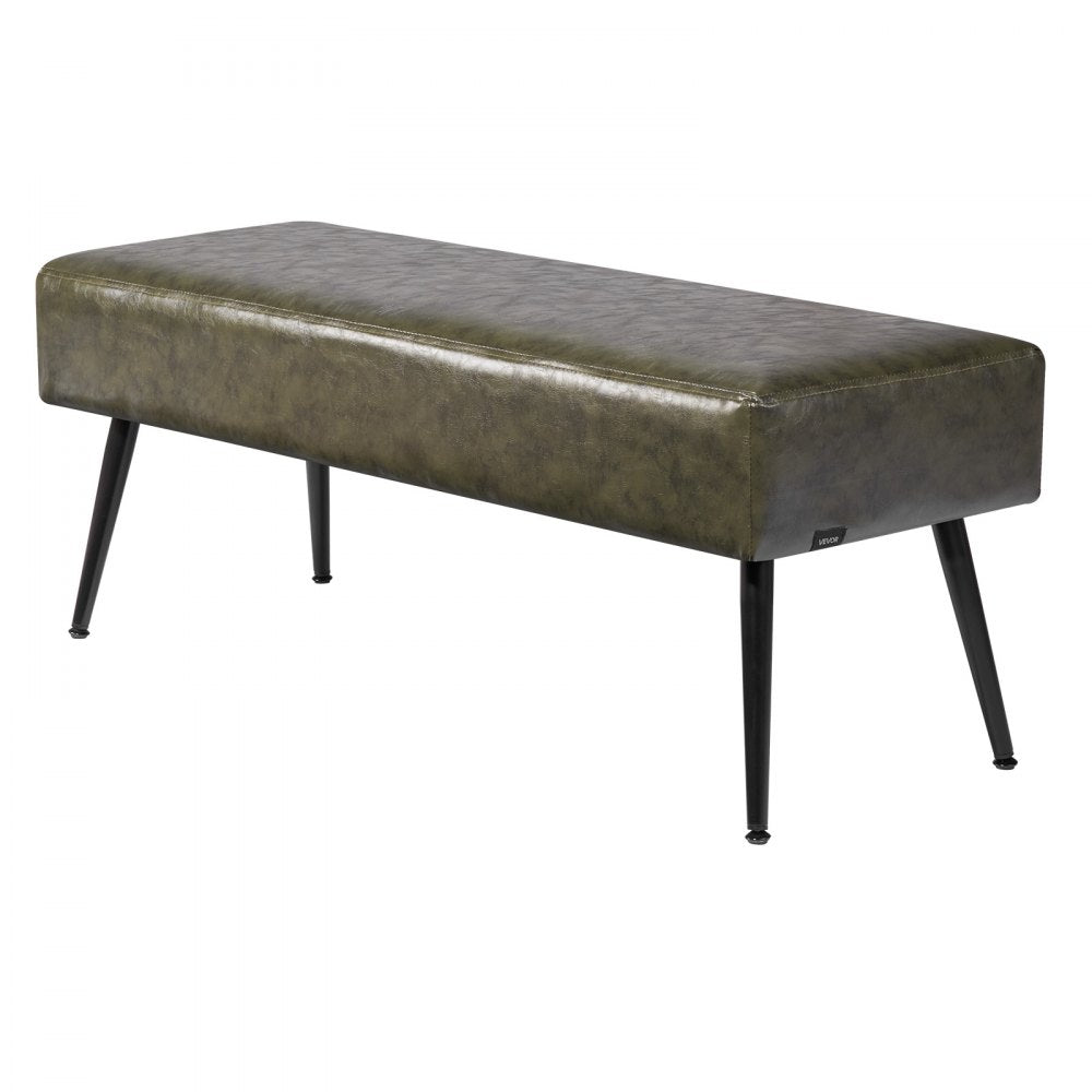 VEVOR Leather Bedroom Bench, PU Leather Bench with Metal Legs and with Stitching for Entryway, Upholstered Shoe Bench Seat, Modern End of the Bed Benches for Living Room, Dining Room, Hallway, Green