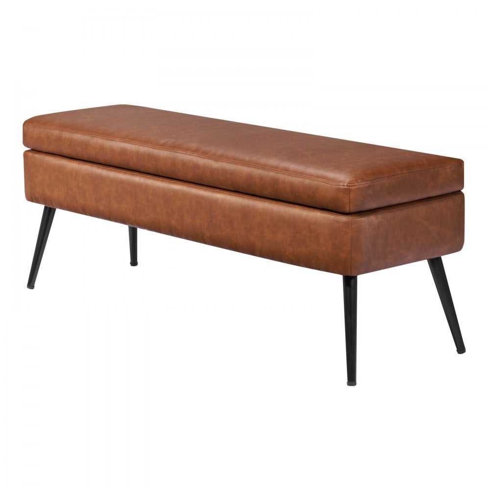 VEVOR Leather Storage Ottoman Bench, PU Leather Bench with Storage and Metal Legs, Upholstered Shoe Benches Seat for Entryway, Modern End of Bed Benches for Living Room, Dining Room, Hallway, Brown