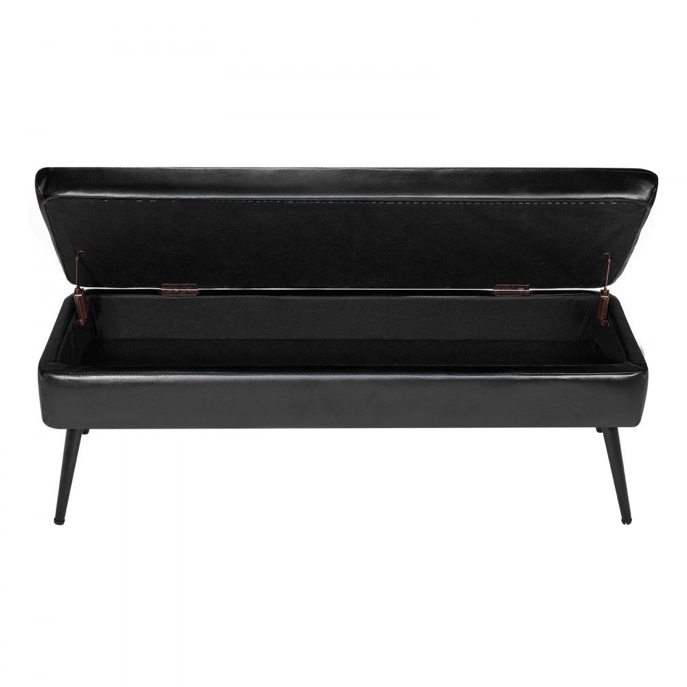 VEVOR Leather Storage Ottoman Bench, PU Leather Bench with Storage and Metal Legs, Modern Shoe Benches Seat for Entryway, Upholstered End of Bed Benches for Living Room, Dining Room, Hallway, Black